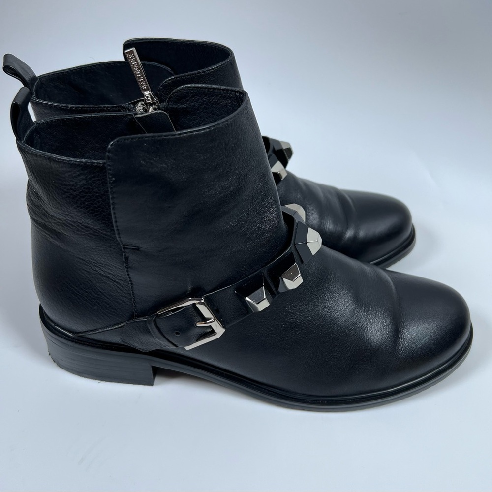 Balidoner Black Leather Studded & Ankle Buckle Black Leather Ankle Boots Size 38 - Picture 9 of 16